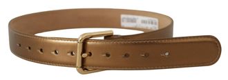 Dolce & Gabbana Womens Bronze Leather Gold Logo Engraved Waist Buckle Belt