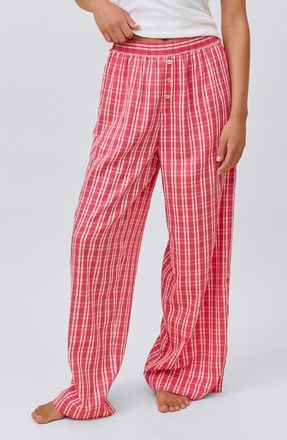 Papinelle Sleepwear Holiday Plaid Cotton Sateen Pajama Pants in Berry Red at Nordstrom, Size Xx-Large
