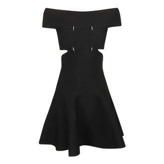 Alexander McQueen Kleedjes, Dames, Zwart, M, Polyester, Cut-out Off-Shoulder Flared Mini Jurk