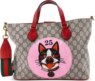 Gucci Borsa tote piccola convertibile in tela cerata GG con applicazione - Marrone