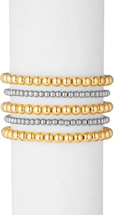 Eye Candy Los Angeles Set of 5 Two-Tone Titanium Beaded Bracelets in Gold at Nordstrom Rack