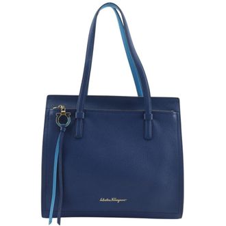 Ferragamo Blue Leather Tote Bag (Pre-Owned)