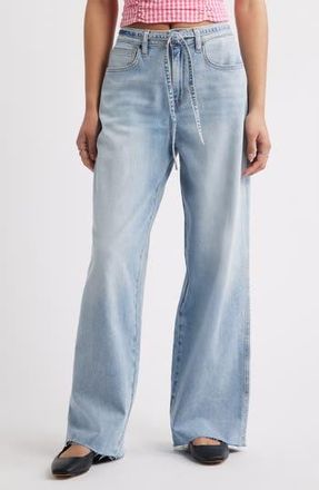 BP. Tie-Waist High Rise Wide Leg Jeans in Pad Wash at Nordstrom Rack, Size 28
