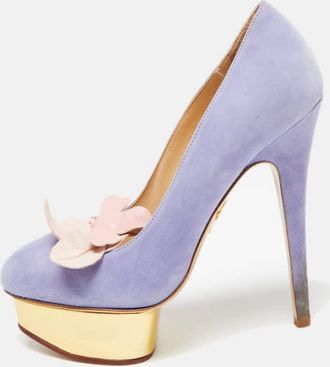 Charlotte Olympia Lavender Suede Dolly Platform Pumps