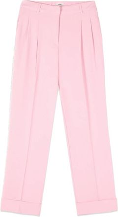 Oltre Crepe Broek met Plooi - Dames - Straight fit broeken - Roze - L - Leer - Broeken