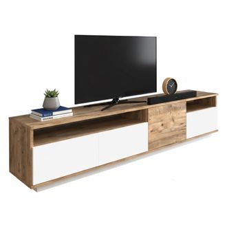 Dmora Dmora - Mueble De Televisi&oacute;n Dgiulian, Aparador De Sal&oacute;n, Mueble Bajo Para Tv, Base De Pared Equipada, 180x45h45 Cm, Roble Y Blanco