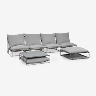 Sklum Sklum - Conjunto De Jard&iacute;n Con Sof&aacute; Modular De 4 Piezas, Mesa Auxiliar Y Puff Convertible Amaro