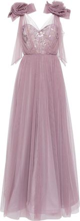 Badgley Mischka floral-appliqu&eacute; tulle gown - women - Polyester/Polyester - 8 - Purple