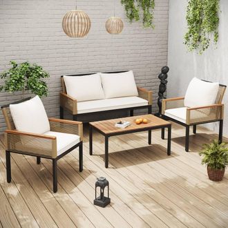 Matteo Garden Lounge Set - Comfortable Cushions & Rattan Effect in Beige