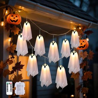 OEM Guirlande Lumineuse Fant&ocirc;me - 10 Led - Alimentation Piles Aa - 8 Modes &Eacute;clairage - Minuterie 6h/18h - &Eacute;tanche Ip44 - Int&eacute;rieur Ext&eacute;rieur - 1 Pi&egrave;ce