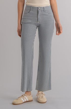 Kut from the Kloth Kelsey Fab Ab Stripe Raw Hem High Waist Ankle Flare Jeans in Navy/Ivory at Nordstrom, Size 16