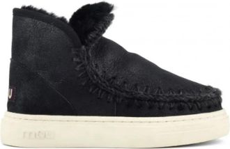 Mou Zwarte Sneakers van Omgekeerd Schapenvacht en Leer - Dames - Winterlaarzen - Zwart - 37 EU - Leer - Schoenen