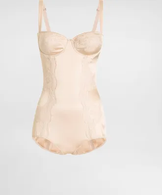 Dolce & Gabbana Silk Balconette Bodysuit With Lace - Woman Shirts And Tops Blush Silk 1b