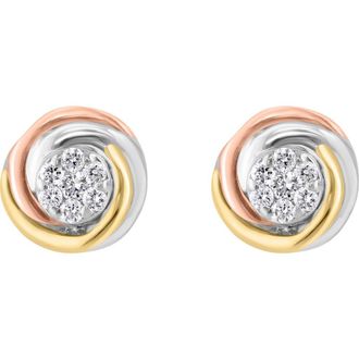 Effy Tri-Tone Pav&eacute; Diamond Round Stud Earrings in Silver at Nordstrom Rack