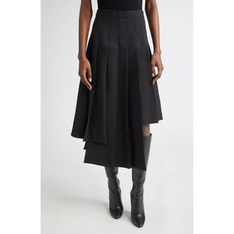 Michael Kors Asymmetric Pleat Wool Skirt in Black at Nordstrom, Size 4