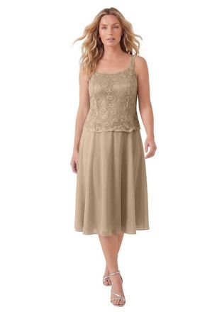Roaman's Glitter & Lace Jacket Dress Set in Sparkling Champagne at Nordstrom, Size 34
