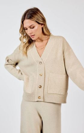 Sadie & Sage Kelsie Button Front Cardigan With Pockets In Stone