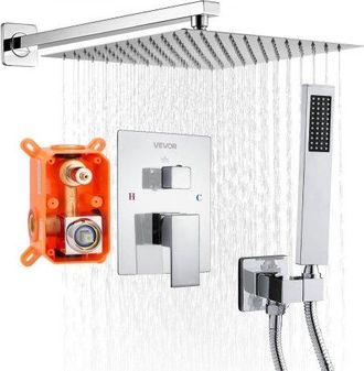 OEM Juego De Grifo De Ducha De Lluvia Con Cabezal De Ducha Cuadrado 30,5 Cm Y Rociador De Mano, Grifer&iacute;a De Ba&ntilde;o De Pared Con V&aacute;lvula Lat&oacute;n Y Kit De Embel