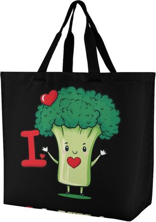 Generic Funny Broccoli Lover Large Reusable Shopping Bag Lightweight Foldable Tote Bags Washable Shoulder Handbag