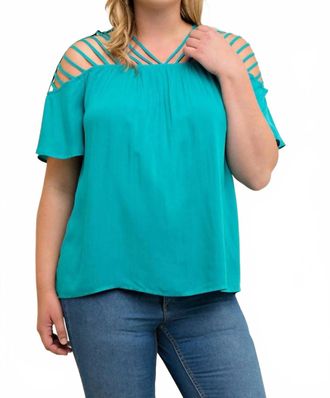 Entro Strappy Short Sleeve Top - Plus In Jade