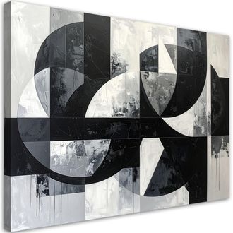Feeby Impresi&oacute;n De Imagen, C&iacute;rculos Abstractos Formas Con Textura Blanco Y Negro, 120x80