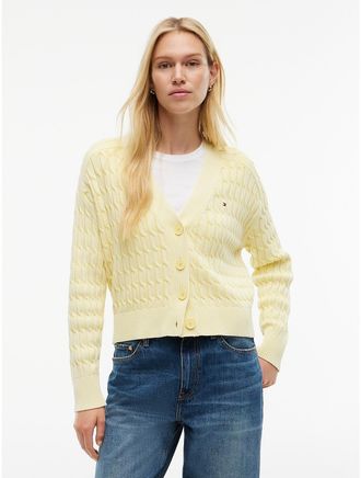 Tommy Hilfiger Womens Garment-Dyed Cable Knit Cardigan - Citronella - XXL