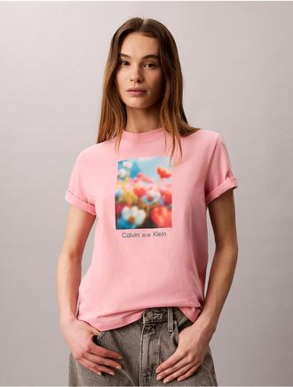 Calvin Klein Jeans Calvin Klein Womens Flower Graphic Classic T-Shirt - Pink - XS