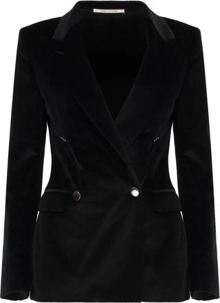Tagliatore Jassen, Dames, Zwart, L, Katoen, Dubbelrijige fluwelen blazer