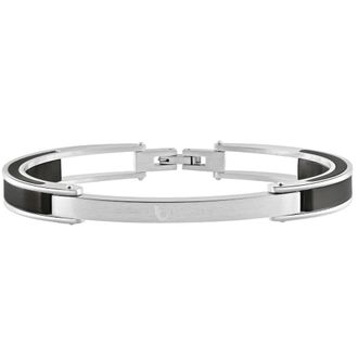 Pompeii3 Mens Two Toned Steel and Black Cuffed 8mm Link 8.5 Bracelet