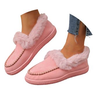 Generic Womens Winter Loafer Warm Fleece Lining Anti-Slip Ankle Snow Boots Slip On Casual Shoes Outdoor Plush Short Booties Fuzzy Loafers Fashion Low Top Flat