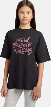 New Balance Girls Athletics Graffiti Graphic T-Shirt in Black Cotton, size 10-11 Y