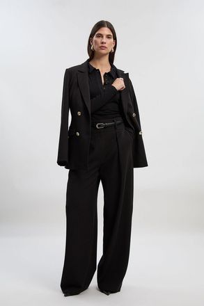 Karen Millen Womens Tall Compact Stretch Essential Tailored Wide Leg Trouser - Black - Size 10 UK