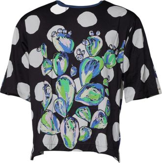 Dolce & Gabbana Black White Printed Cotton Crew Neck Mens T-shirt
