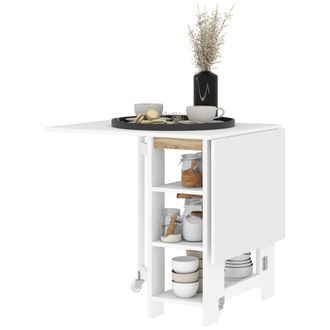 HOMCOM Tavolo Pieghevole Per 4 Persone 2 Ribalte E Ripiani 120x60x75cm Bianco - Homcom