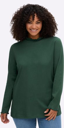 Sheego Stehkragenshirt SHEEGO Shirtrolli, Damen, Gr. 40/42, moos, 97% Baumwolle, 3% Elasthan, unifarben, Shirts Stehkragenshirt