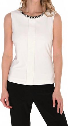 Frank Lyman Design Bedazzled Neckline Sleeveless Top In Off-White / Ivory