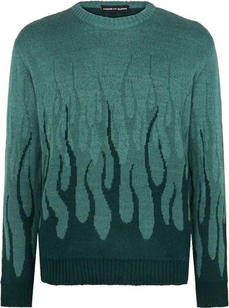 Vision Of Super Jacquard Flames Trui Groen - Heren - Ronde hals truien - Groen - XL - Truien & Vesten