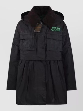 Barbour long hooded coat corduroy collar pockets