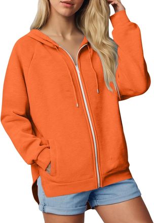 Generic Womens Hoodies Zipper Solid Color Loose Fit Womens Coats Jacket Fashion Soft Long Sleeve Tops Women Casual Comfy Plain Cozy Hooded Pockets Overcoat Fa