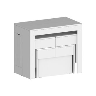 Dmora Conjunto De Mesa Y Sillas Eric, Composici&oacute;n Multiusos, Conjunto Con Consola Y 2 Bancos Extensibles, 100% Made In Italy, 66x25h45 Cm, Blanco Brillo, Co