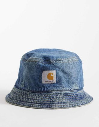 Carhartt Work in Progress Aden - Cappello da pescatore in denim blu grind wash