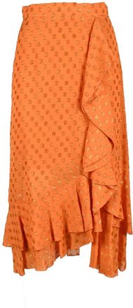 L'autre Chose Orange Midi Skirt with Asymmetrical Ruffle