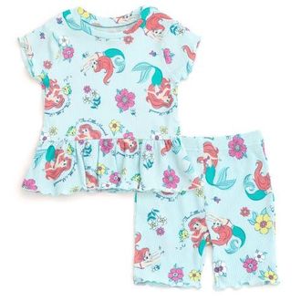 Disney Ribbed T-Shirt & Shorts Set in Princess Ariel Green Green at Nordstrom, Size 3-6M