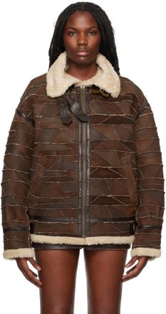 Guess Co Brown Patchwork Faux-Shearling Jacket