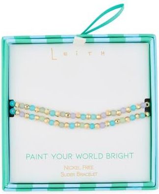 Leith Beaded 2-Row Slider Bracelet in Blue Multi- Gold at Nordstrom Rack