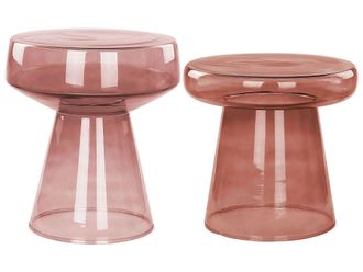Beliani Set Di 2 Tavoli Da Caff&egrave; In Vetro Trasparente Rosso Moderno Di Forma Ovale Laguna/caldera