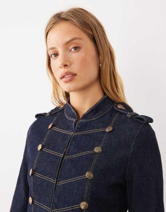 Mango giacca militare in denim con collo alto blu scuro