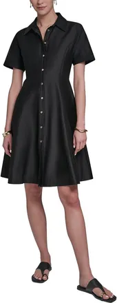 Halston Heritage Short Sleeve Button-Up Sateen Shirtdress