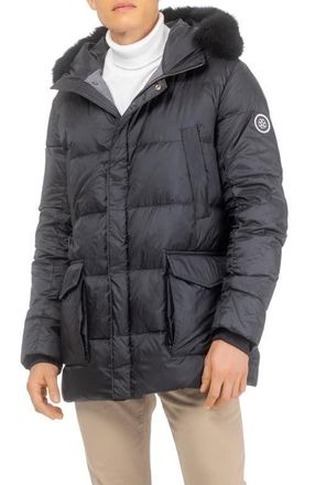 Gorski Mens Apres-Ski Jacket with Detachable Genuine Shearling Hood Trim in Black/black at Nordstrom, Size X-Large