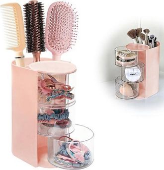 OEM Caja De Almacenamiento Para Borlas De Polvos, 1 Pieza, 13,4 &times; 10 &times; 18,1 Cm, Caja De Almacenamiento Transparente De Tres Niveles Cabello, Rosa